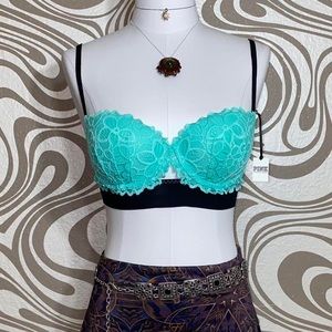 Victoria's Secret Sea Foam Green Lace Push Up Bra Womens 34B Festival Lounge NWT
